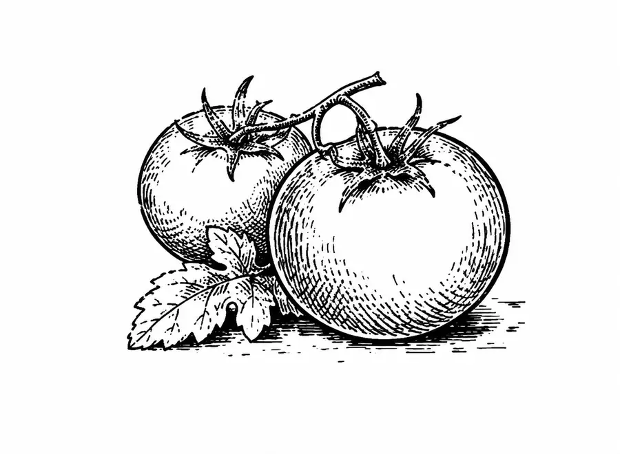 Ketchup de la ferme Tomates de la ferme pour le ketchup artisanal, dessin à l’encre